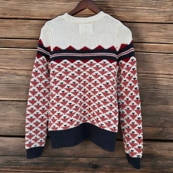 Abercrombie & Fitch Fair Isle Crewneck Ivory Red Blush Blue Sweater size Small - Picture 4 of 10